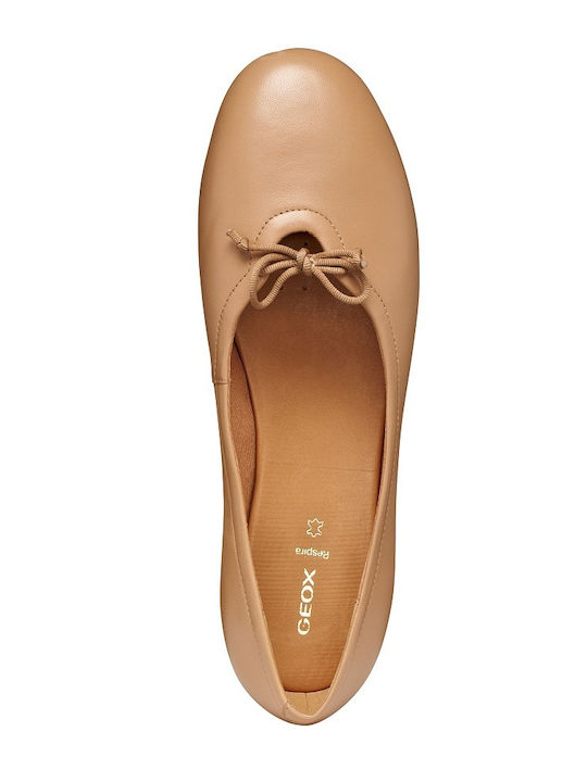 Leather Women's Ballerina Shoes in Beige Colour