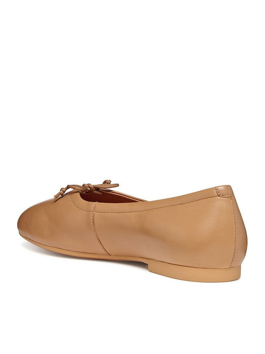 Leather Women's Ballerina Shoes in Beige Colour