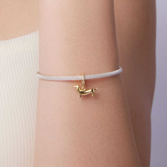 Silver Charm 925 Golden Dachshund
