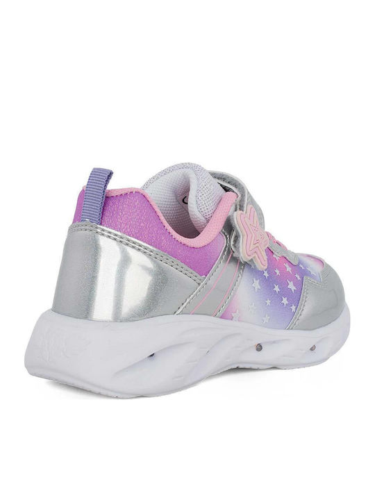 Kids Sneakers with Hoop & Loop Closure and Silver Lights