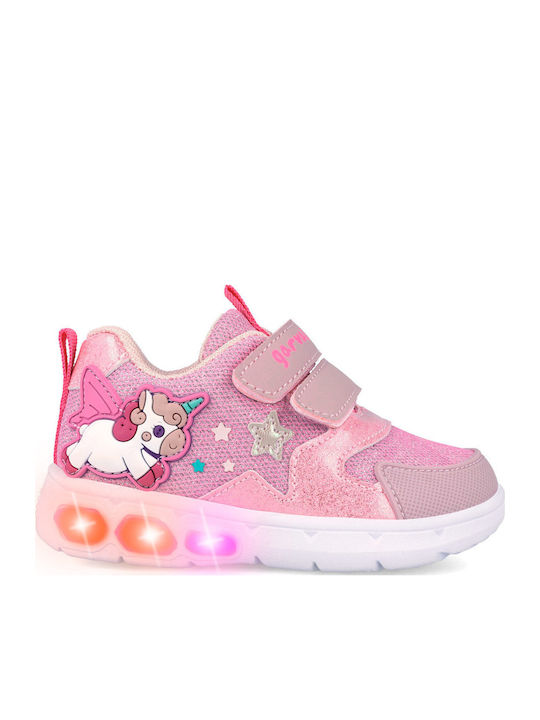 Kids Sneakers Anatomic with Hoop & Loop Closure & Lights Pink