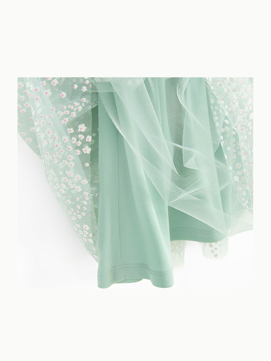 Rochie Fete Mâneca Scurtă Din Tulle Verde