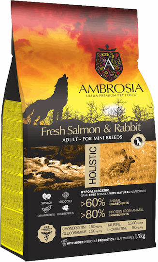 Ambrosia Fresh Salmon & Rabbit Adult Mini Breeds 5kg Trockenfutter ohne Getreide für erwachsene Hunde kleiner Rassen mit Kaninchen und Lachs