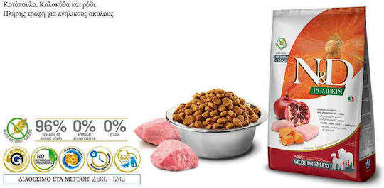 Farmina N&D Pumpkin Adult Medium & Maxi 2.5kg Dry Food Grain-Free for Adult Medium & Large Breed Dogs with Chicken, Pomegranate and Pumpkin