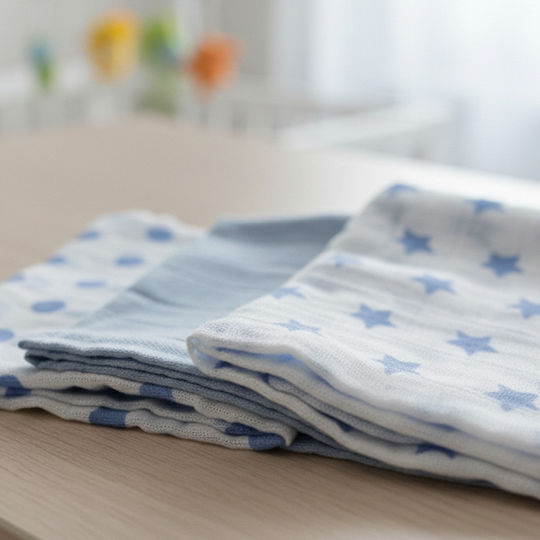 Gamberritos Kids Stars & Dots Πάνες Αγκαλιάς από Μουσελίνα Γαλάζιο 80x80εκ. 3τμχ