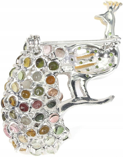 Peacock Brooch Tourmalines Diopsides 925 Silver Beautiful3