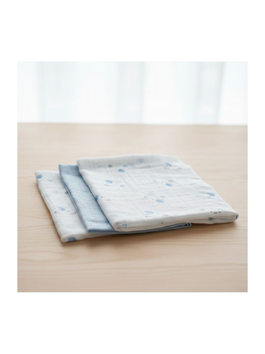 Gamberritos Kids Bears Swaddle Blanket Muslin Light Blue 80x80cm 3 Pieces 9274B-9