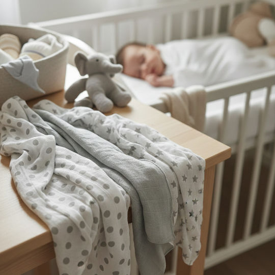 Gamberritos Kids Stars & Dots Πάνες Αγκαλιάς από Μουσελίνα Γκρι 80x80εκ. 3τμχ