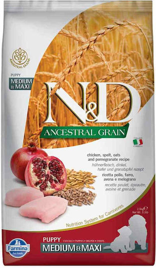 Farmina Ancestral Grain Chicken & Pomegranate Puppy 12kg Dry Food with Few Grains for Medium & Large Breed Puppies with Chicken and Pomegranate