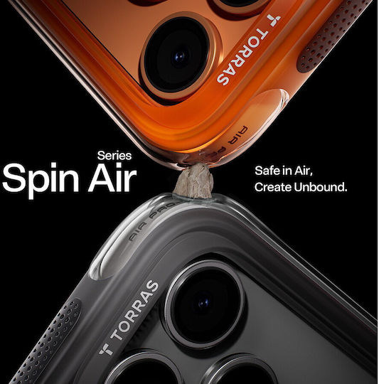 Torras Ostand Spin Umschlag Rückseite Silikon Schwarz (iPhone 17 Pro)