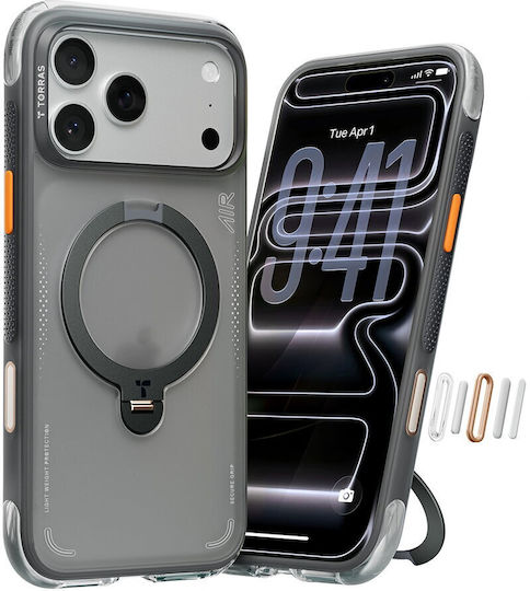 Torras Ostand Spin Umschlag Rückseite Silikon Schwarz (iPhone 17 Pro)