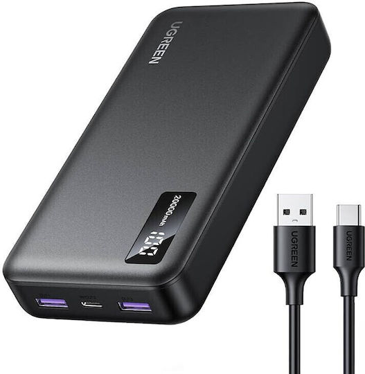 Ugreen PB312 Power Bank 20000mAh 20W с 2 USB-A порта и USB-C порт Черен