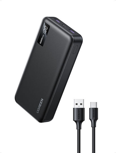 Ugreen PB312 Power Bank 20000mAh 20W с 2 USB-A порта и USB-C порт Черен