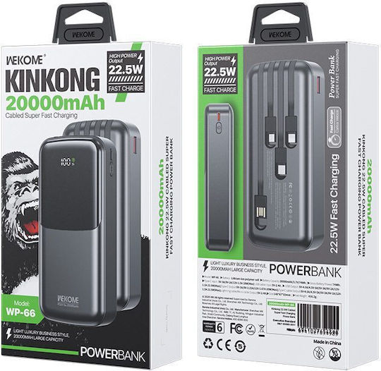 WK WP-66 Power Bank 20000mAh 22.5W Power Delivery Μαύρο