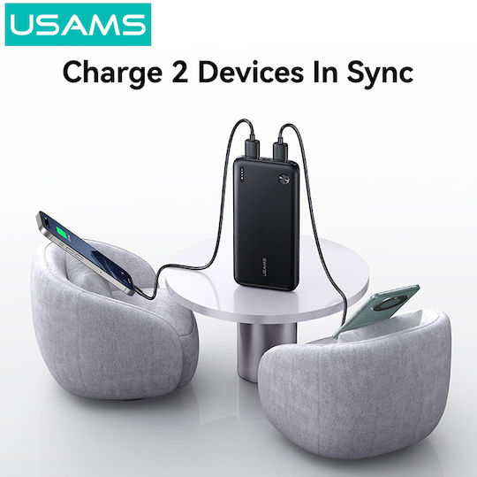 Usams PB83 Power Bank 10000mAh with 2 USB-A Ports and USB-C Port Power Delivery / Quick Charge 3.0 White