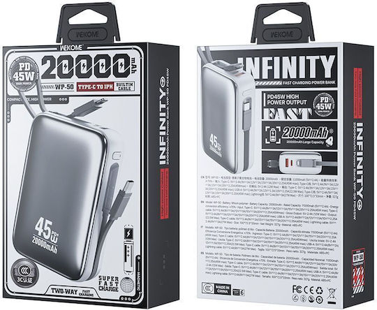 WK WP-50 Power Bank 20000mAh 45W Power Delivery White