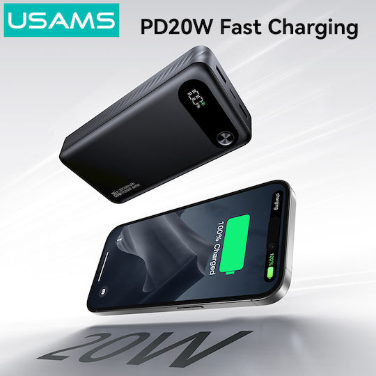 Usams PB80 Power Bank 20000mAh 20W με 2 Θύρες USB-A και Θύρα USB-C Power Delivery Λευκό