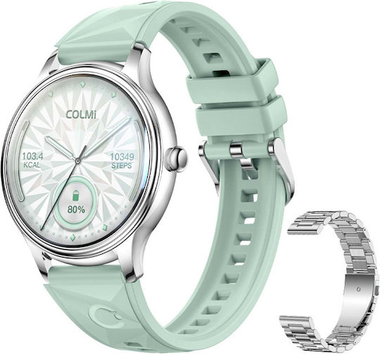 Colmi L28 Smartwatch (Silver-green + Silver Steel Strap)