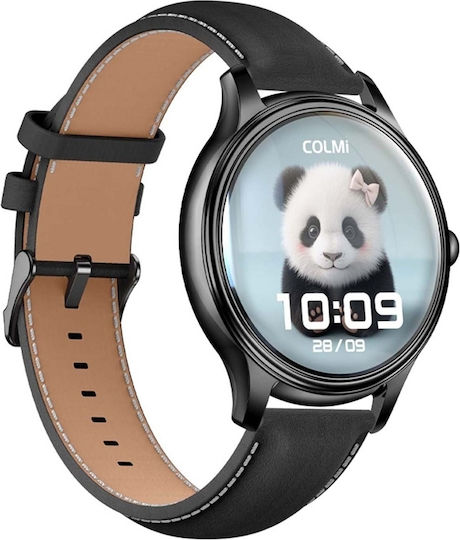 Colmi L28 Smartwatch (Black Silicone + Black Leather Strap)