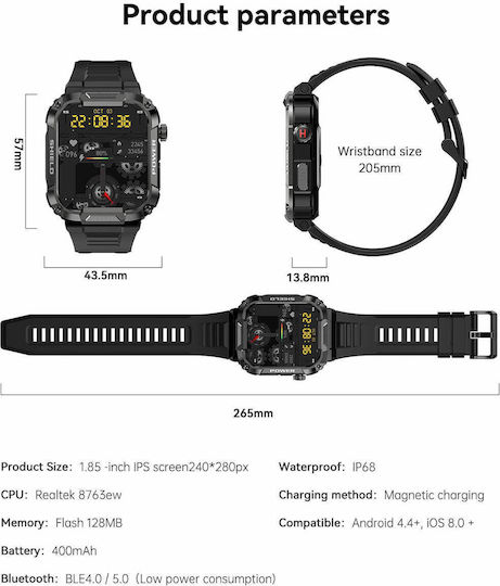 Mk66 1.85 Inch Color Screen Smart Watch Support Heart Rate Monitoring Blood Pressure Monitoring Yellow