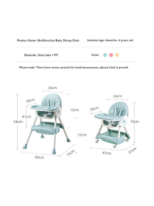 Little Mom Klappbares Baby Hochstuhl 3 in 1 Blau