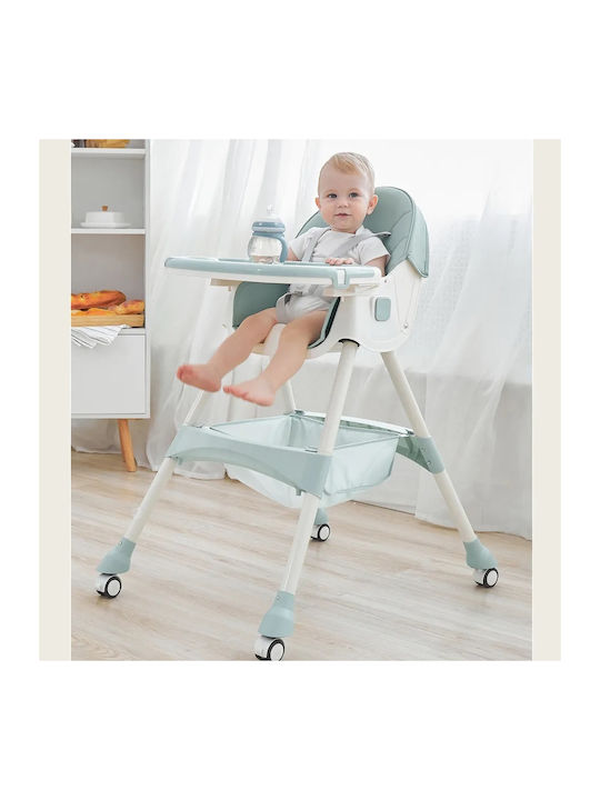 Scaun Înalt De Masă Bebe Pliabil 3 În 1 Cu Înălțime Reglabilă Albastru