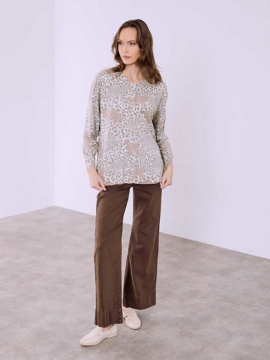 Celestino Γυναικεία Ζακέτα Strass Animal Print Καφέ