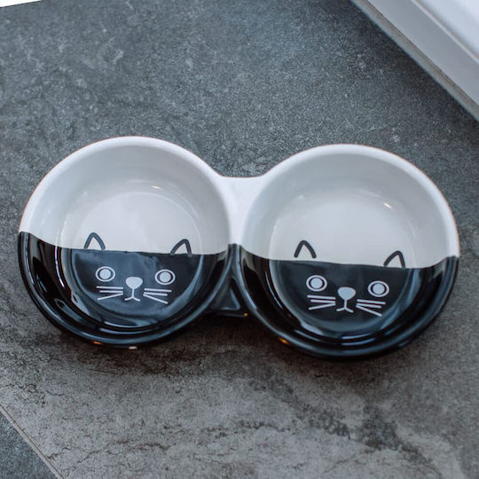 Nobby Face Ceramică Bol Mâncare & Apă pentru Pisică 2x 260ml 22cm în Culoare Alb