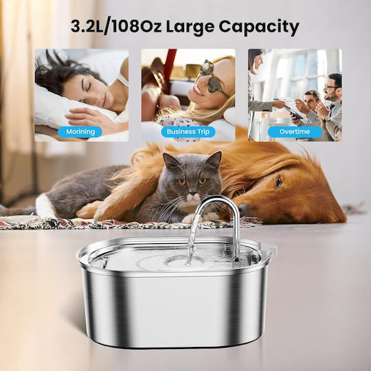 Animal Купички И Поилки За Кучета И Котки Неръждаема Стомана Фонтан За Вода За Куче И Котка 26x18.5см