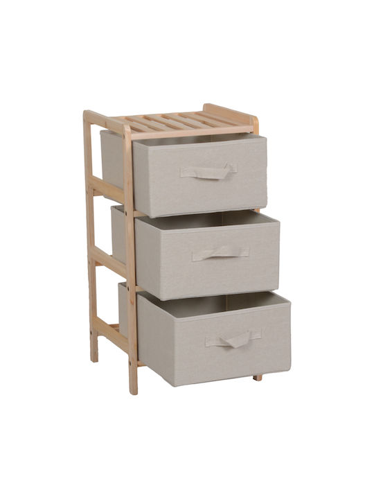 Wooden Bedroom Chest of Drawers Wolen with 3 Beige Drawers with Fabric Coating 34.5x36.5x67cm