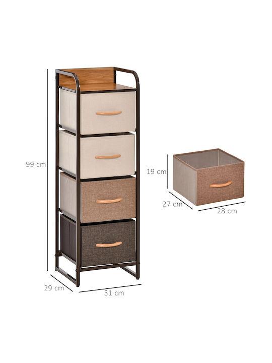 Bedroom Chest of Drawers Made of Wood & Metal Multicolour with Fabric Coating 30x29x99cm