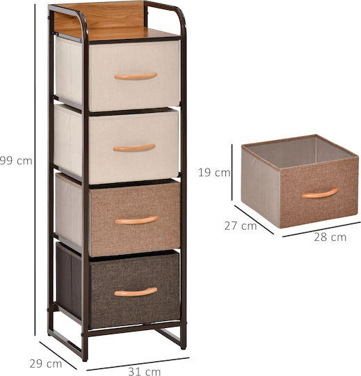 Comodă Dormitor din Lemn și Metal Multicoloră cu Acoperire Textilă 30x29x99cm