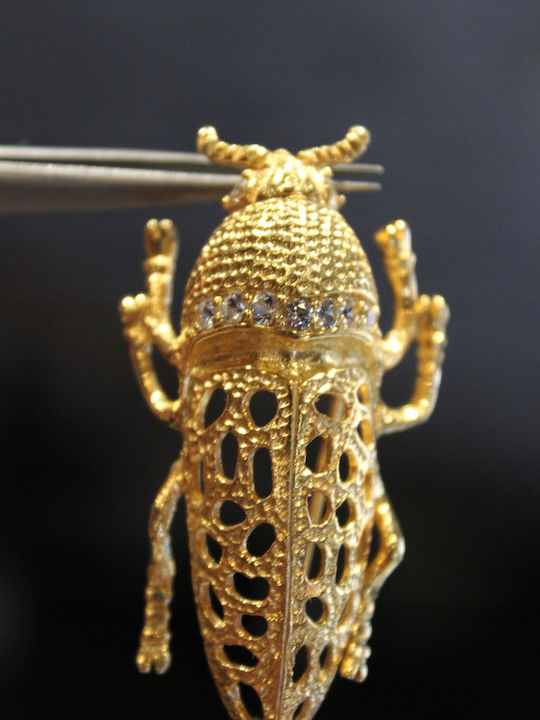 Silver Brooch Zircon Beetle 925