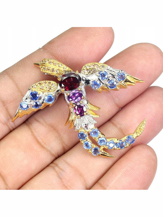 Brooch Garnets Kyanite Amethyst Sapphires Bird 925