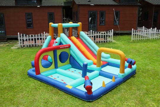 Doctor Dolphin Inflatable Trampoline Double Slide Climbing Water Guns Hoops Rings
