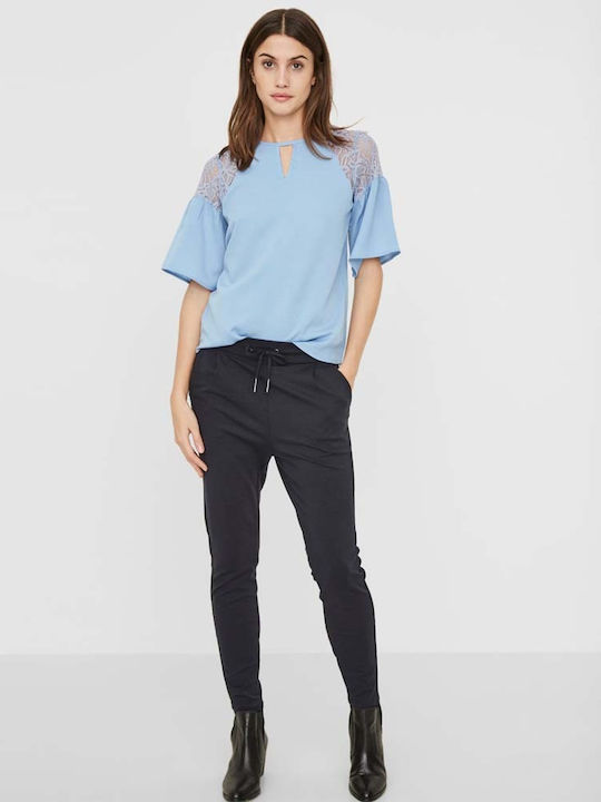 Damen Hoch tailliert Stoff Hose mit Gummizug in Lockere Passform Marineblau