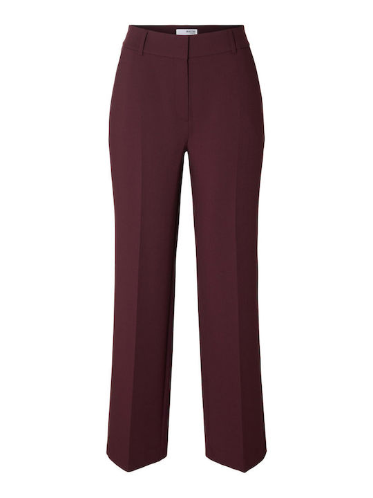 Mid Waist Dama Tesatura Pantaloni cu Croială Largă Bordeaux