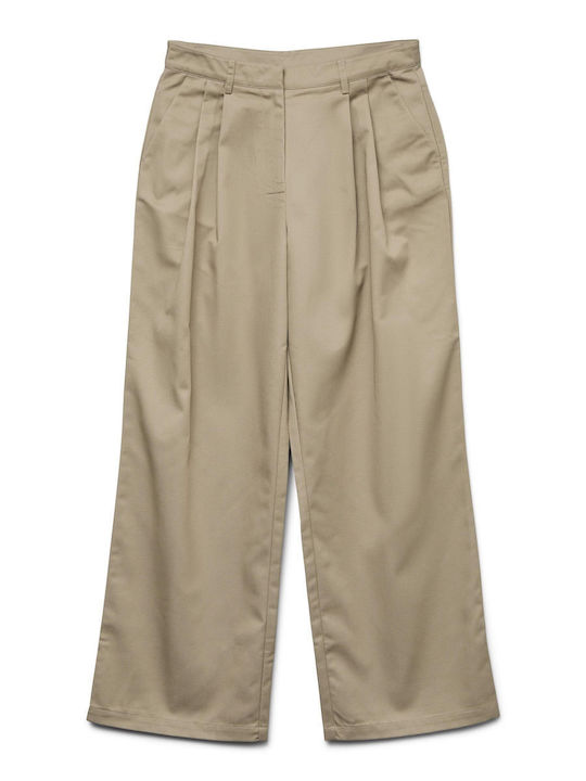 Damen Hoch tailliert Stoff Hose Beige