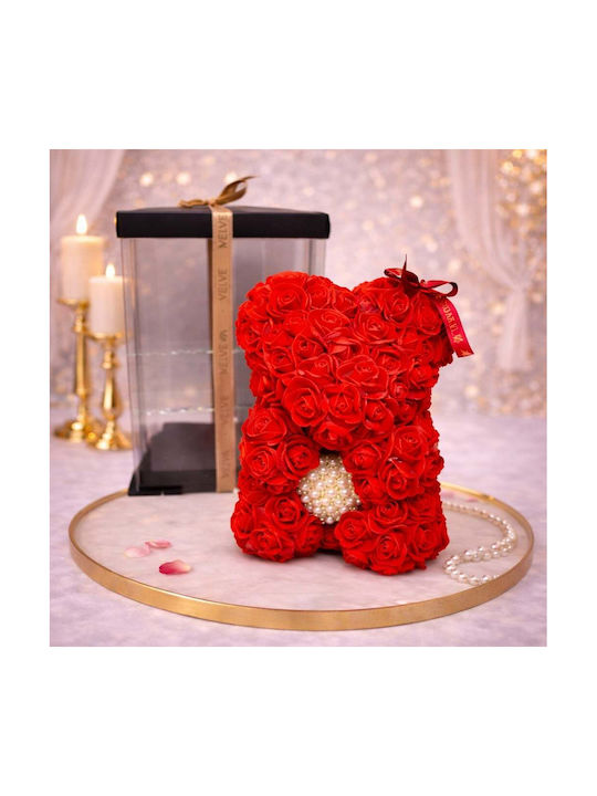 Red Floral Teddy Bear Made Foam Roses A Pearl Heart 25 Cm Hand-decorated In A Gift Box Red Floral Teddy Bear Made Foam Roses A Pearl Heart 25 Cm Hand-decorated In A Gift Box