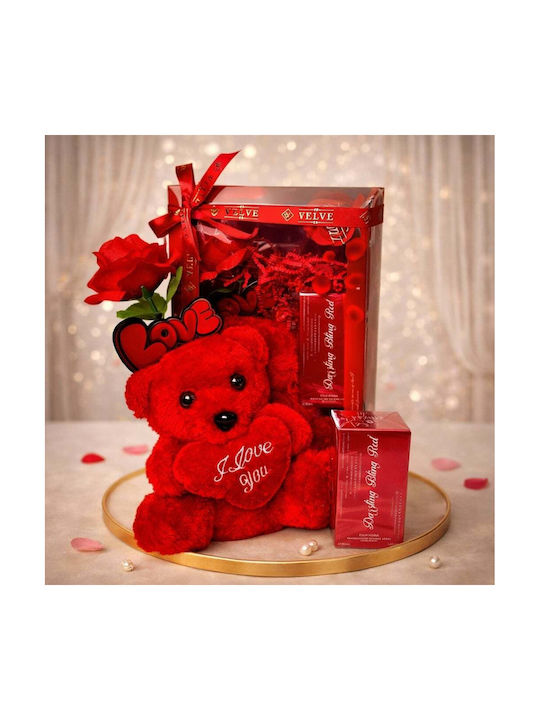 Pachet Special De Valentine „I Love You” Ursuleț De Pluș Ily Apă De Parfum 30 Ml Trandafir Decorativ În Cutie De Fereastră