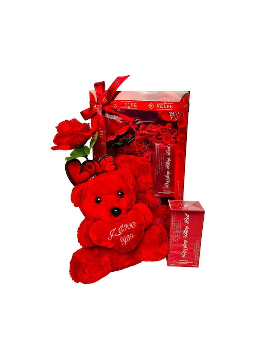 Pachet Special De Valentine „I Love You” Ursuleț De Pluș Ily Apă De Parfum 30 Ml Trandafir Decorativ În Cutie De Fereastră
