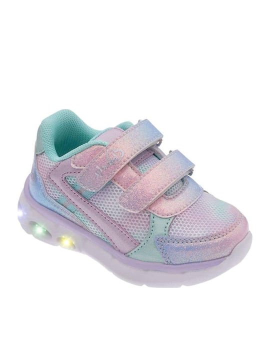 Kids Anatomic Sneakers with Hoop & Loop Closure and Lights Multicolour