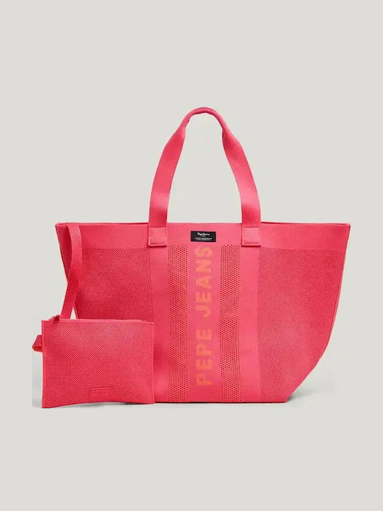 Logo Print Υφασμάτινη Γυναικεία Τσάντα Shopper Ώμου Πορτοκαλί
