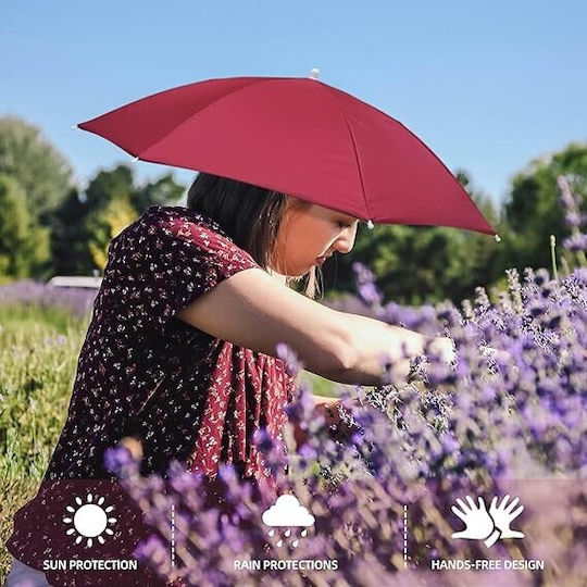 Umbrelă de Cap Alista Home Diametru 69 Cm Bandă Elastică de Cap Protecție UV Împotriva Ploii Roșu Închis