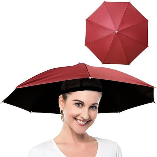 Umbrelă de Cap Alista Home Diametru 69 Cm Bandă Elastică de Cap Protecție UV Împotriva Ploii Roșu Închis