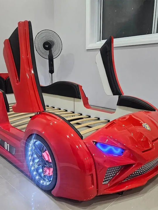 Pat Pentru Copii Mașină Tip Sport Cu Uși Sus Roșu 207x105x45cm