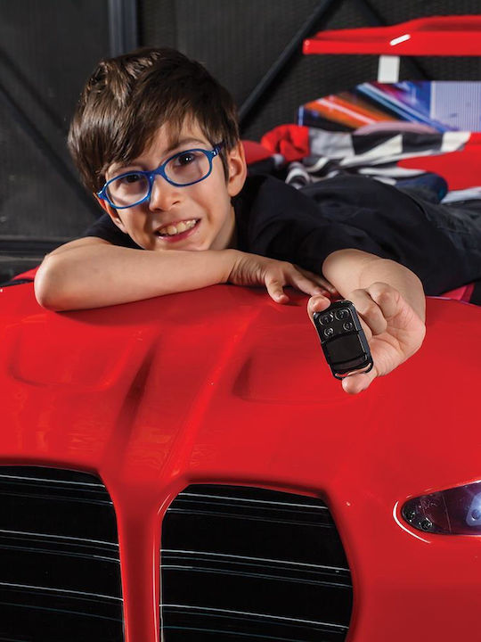 Единично Детско Легло Кола Червено С Осветление На Колелата 235x100x60см
