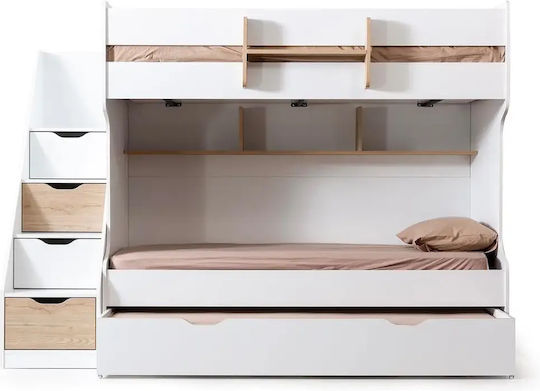 London Bunk With Ladder Drawers And Bed White/Oak 253x106x183cm