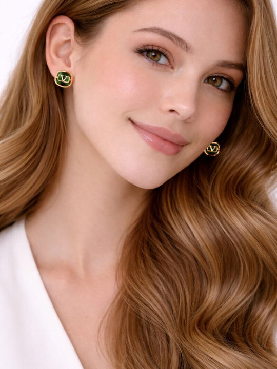 Eluna Gold Plated Steel Stud Earrings with Green Stones