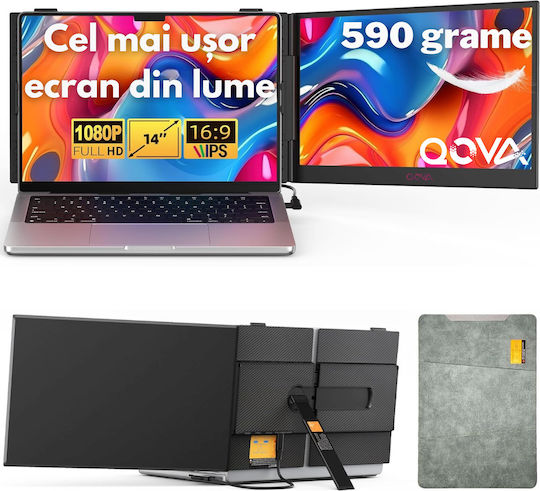 Monitor Portabil Dual Expandabil 14,2 Inch Ecran Ips Full Hd 1080p 300 Nits 60hz Contrast 1 000:1 Compatibil Laptopuri 13"-17,3" Conectivitate Usb-c/hdmi Plug Play Compatibil Windows Macos Linux Android Suport Husa Inclusă